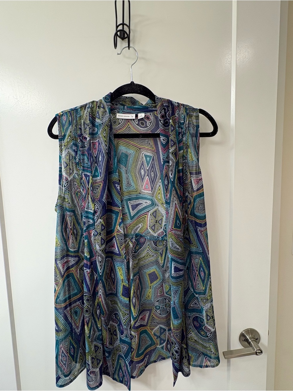 Susan Graver Multicolor Printed Mesh Cascading Front Vest SZ M